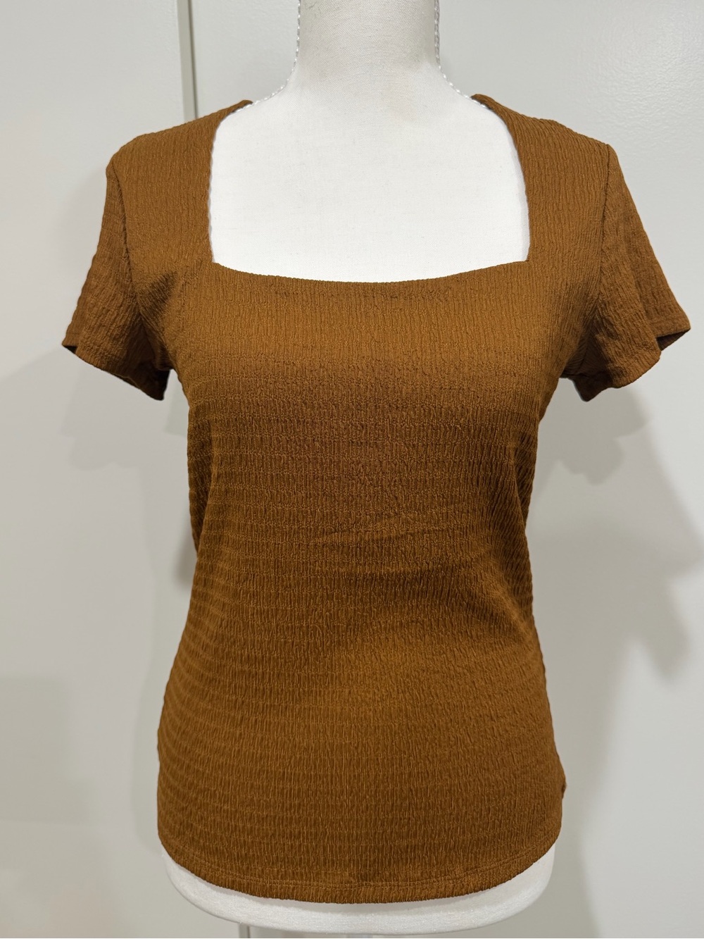 H&M Brown Square Neck Short Sleeve Top